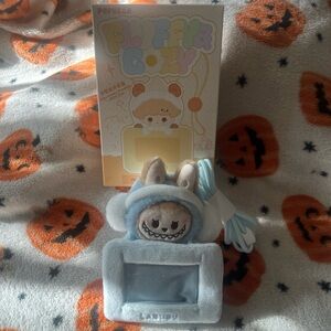 Fluffy Cozy Blue Labubu ID/card holder pendent